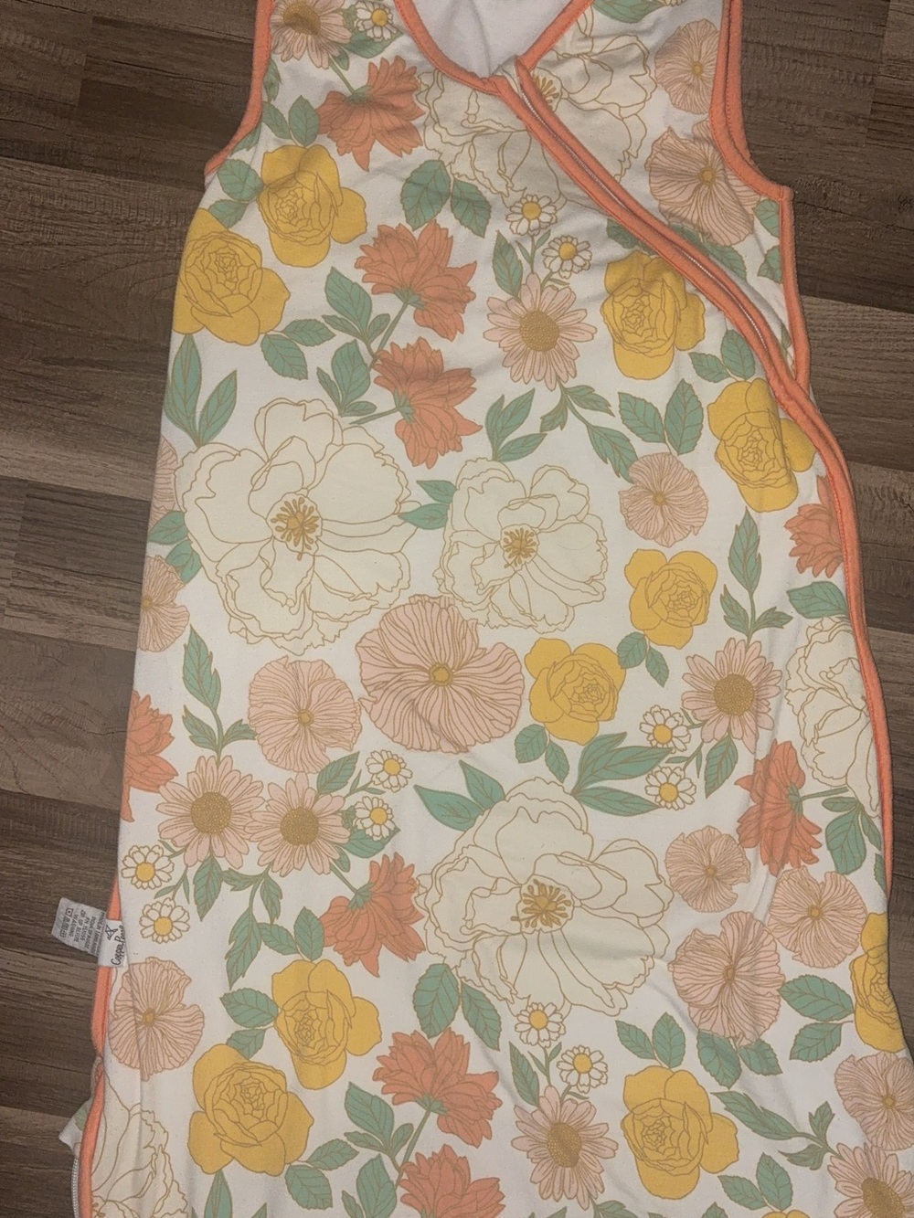 Copper Pearl Sleep Sack Swaddle in White with Yellow & Orange Flowers